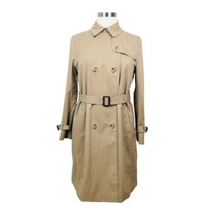 Uniqlo Trench Coat Womens XL Khaki Belted Double Breasted Rain Coat Mid Length